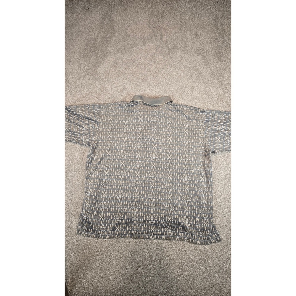 Descente International Golf Collection Blue Geometric Knit Polo Shirt Mens XL